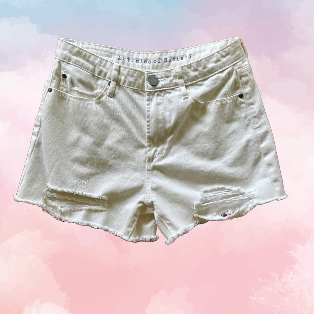 Articles of Society Women's High Waist Distressed Cream Shorts